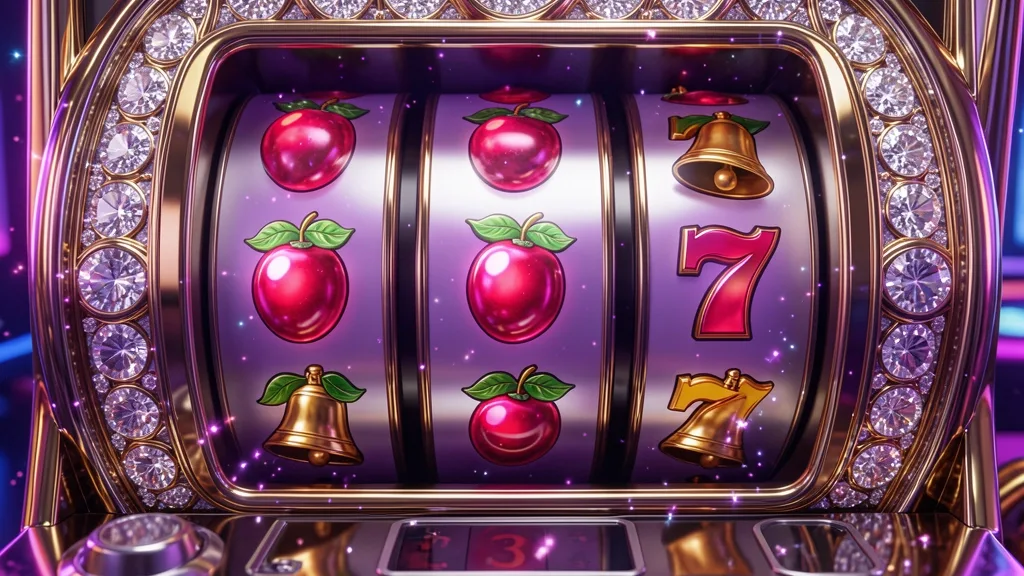 Slot machine reels showing matching ruby fruit symbols with diamonds and bells